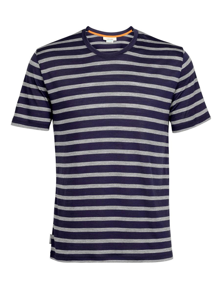 Men's Icebreaker Merino Drayden Short Sleeve Stripe T Shirts Midnight Navy / Gritstone Heather | CA 1763XYUF